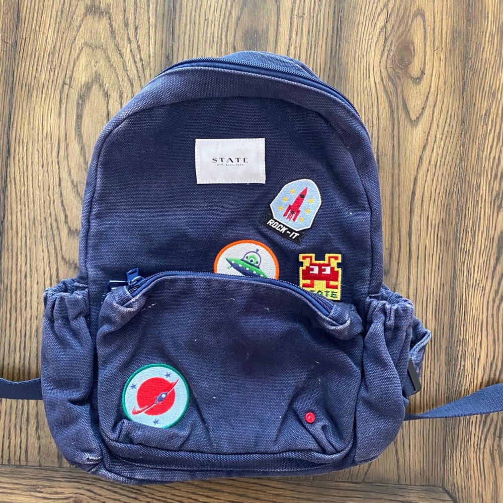 navy blue state mini  backpack with patches